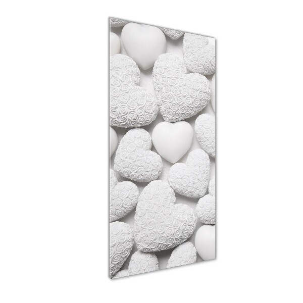 Cuadro decorativo en cristal con canto pulido vertical Fondo de corazón blanco