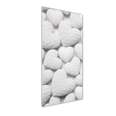 Cuadro decorativo en cristal con canto pulido vertical Fondo de corazón blanco