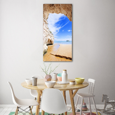 Cuadro de cristal moderno efecto brillo vertical Cueva junto al mar