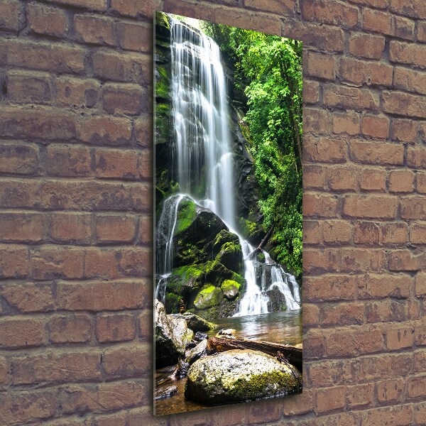 Cuadro decorativo en cristal con canto pulido vertical Cascada en la selva
