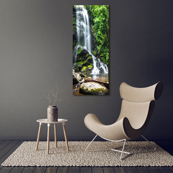Cuadro decorativo en cristal con canto pulido vertical Cascada en la selva
