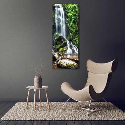 Cuadro decorativo en cristal con canto pulido vertical Cascada en la selva