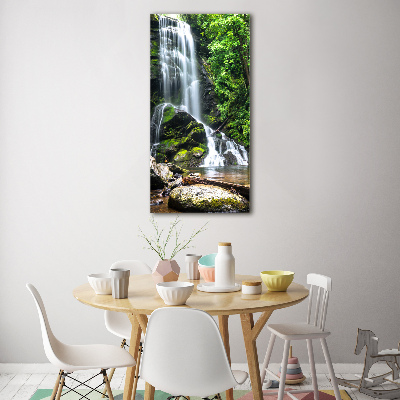 Cuadro decorativo en cristal con canto pulido vertical Cascada en la selva