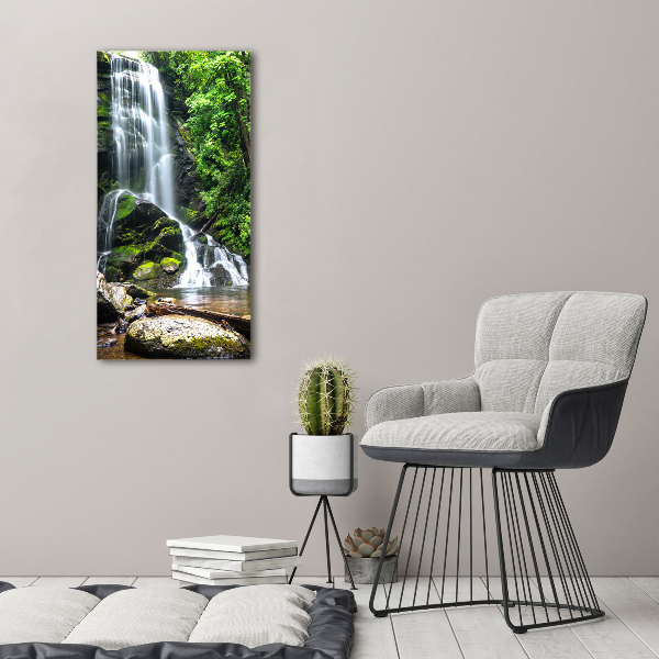 Cuadro decorativo en cristal con canto pulido vertical Cascada en la selva