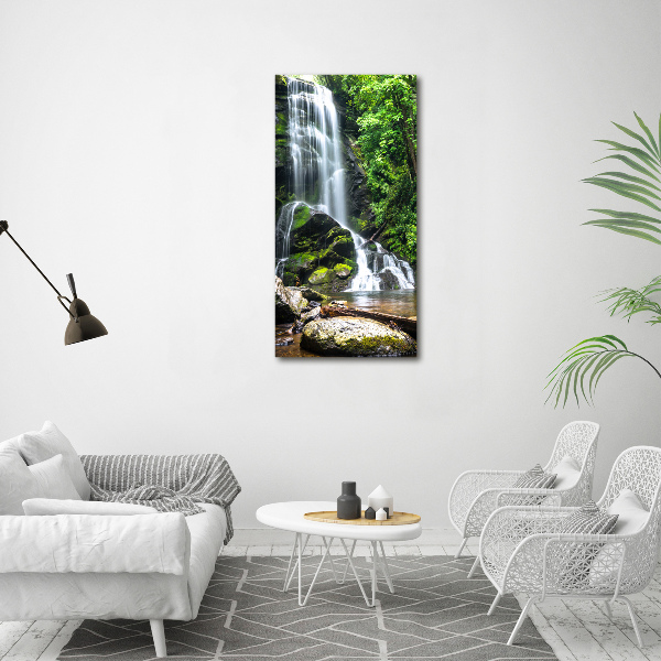 Cuadro decorativo en cristal con canto pulido vertical Cascada en la selva