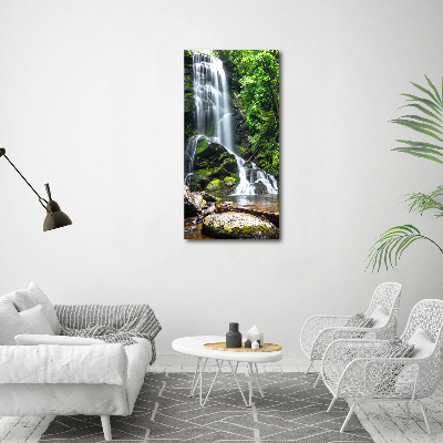 Cuadro decorativo en cristal con canto pulido vertical Cascada en la selva