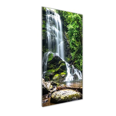 Cuadro decorativo en cristal con canto pulido vertical Cascada en la selva