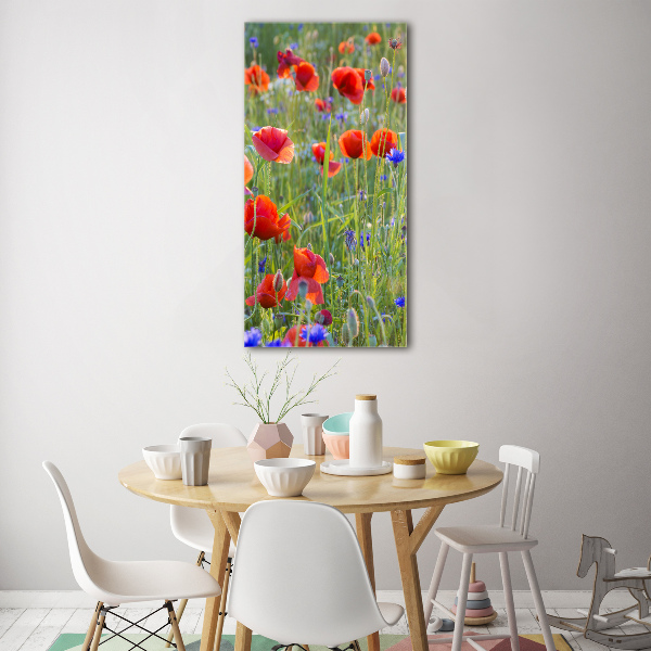 Cuadro decorativo en cristal con canto pulido vertical Amapolas de campo