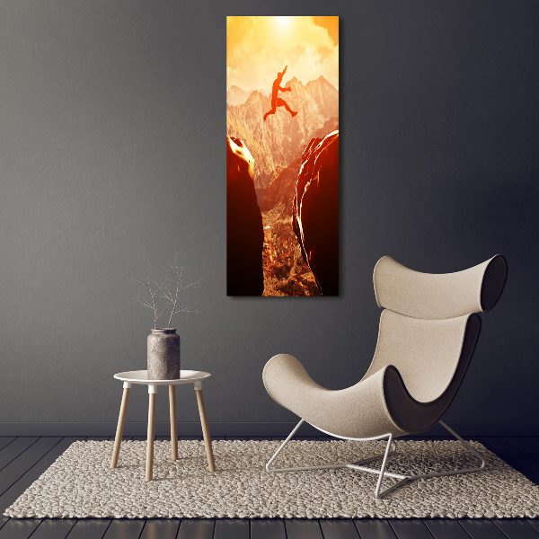 Fotocuadro de cristal elegante para hogar vertical Saltar sobre el abismo