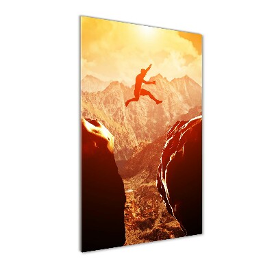 Fotocuadro de cristal elegante para hogar vertical Saltar sobre el abismo