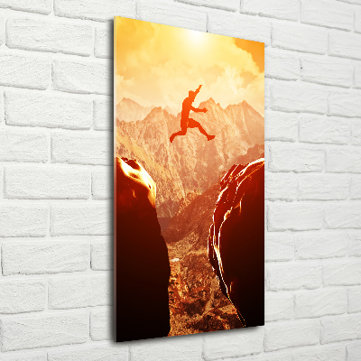 Fotocuadro de cristal elegante para hogar vertical Saltar sobre el abismo