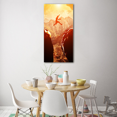 Fotocuadro de cristal elegante para hogar vertical Saltar sobre el abismo