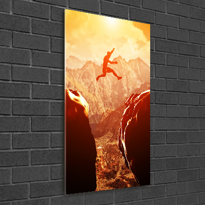 Fotocuadro de cristal elegante para hogar vertical Saltar sobre el abismo
