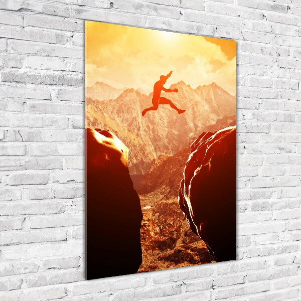 Fotocuadro de cristal elegante para hogar vertical Saltar sobre el abismo