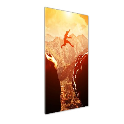 Fotocuadro de cristal elegante para hogar vertical Saltar sobre el abismo