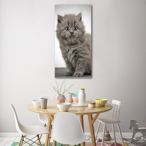 Cuadro decorativo en cristal con canto pulido vertical Gato británico gris