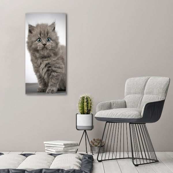Cuadro decorativo en cristal con canto pulido vertical Gato británico gris