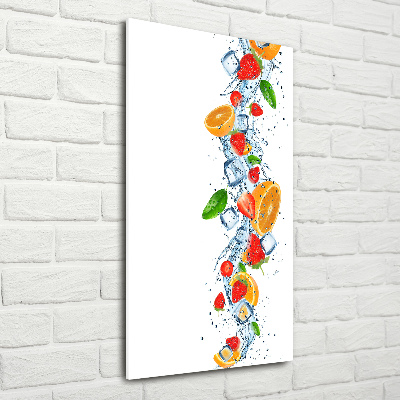 Cuadro decorativo en cristal con canto pulido vertical Fruta y hielo