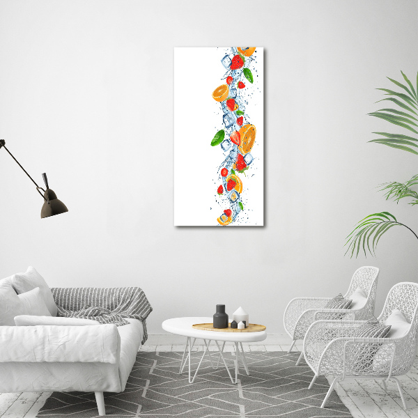 Cuadro decorativo en cristal con canto pulido vertical Fruta y hielo