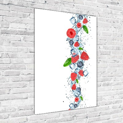 Cuadro de vidrio templado 4mm para pared vertical Frutos del bosque y hielo