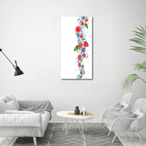 Cuadro de vidrio templado 4mm para pared vertical Frutos del bosque y hielo