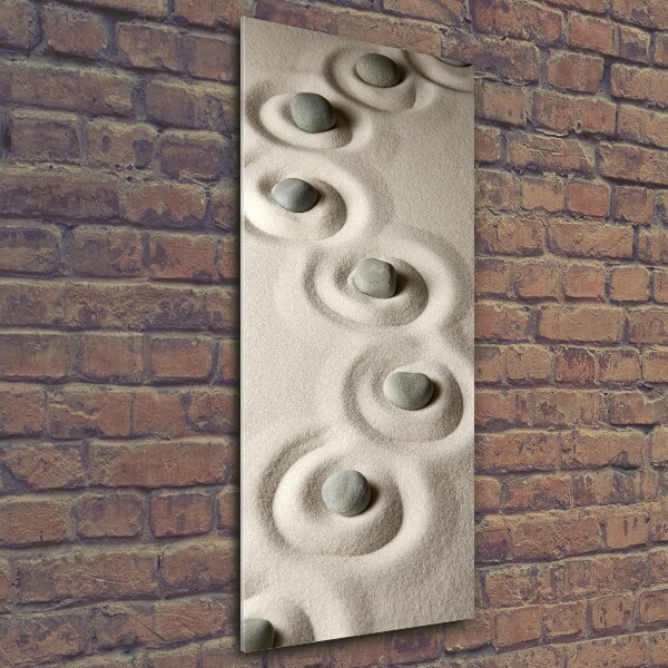 Cuadro de cristal moderno efecto brillo vertical Piedras en la arena