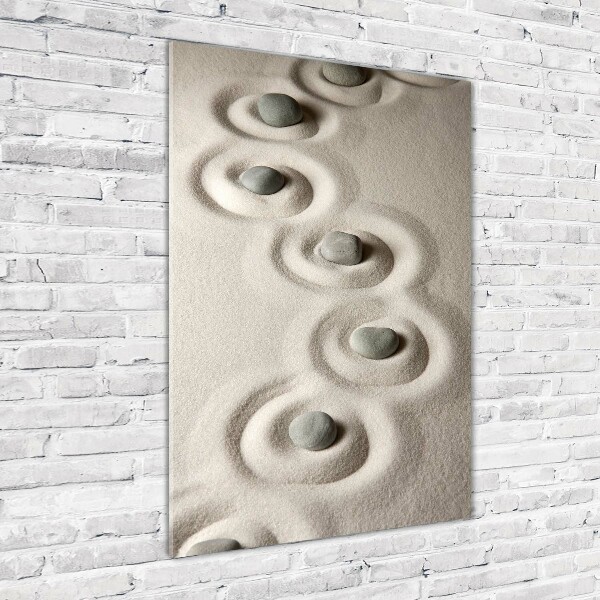 Cuadro de cristal moderno efecto brillo vertical Piedras en la arena