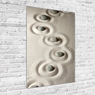 Cuadro de cristal moderno efecto brillo vertical Piedras en la arena