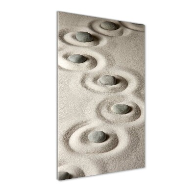 Cuadro de cristal moderno efecto brillo vertical Piedras en la arena