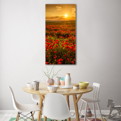 Cuadro decorativo en cristal con canto pulido vertical Campo de amapolas