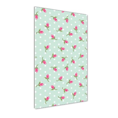 Cuadro decorativo en cristal con canto pulido vertical Rosas