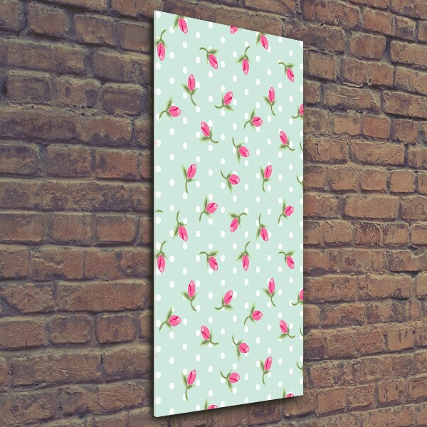 Cuadro decorativo en cristal con canto pulido vertical Rosas