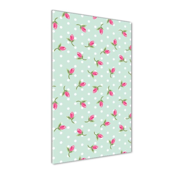 Cuadro decorativo en cristal con canto pulido vertical Rosas