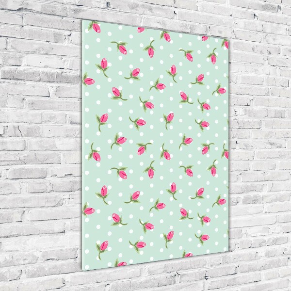 Cuadro decorativo en cristal con canto pulido vertical Rosas