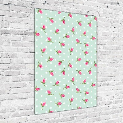 Cuadro decorativo en cristal con canto pulido vertical Rosas