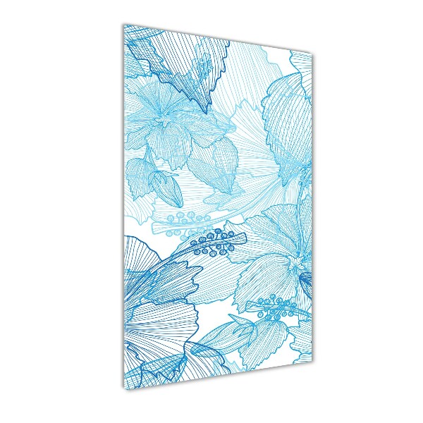 Cuadro de cristal moderno efecto brillo vertical flores hawaianas