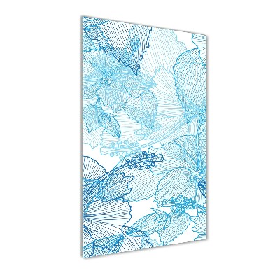 Cuadro de cristal moderno efecto brillo vertical flores hawaianas