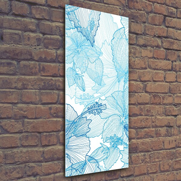 Cuadro de cristal moderno efecto brillo vertical flores hawaianas