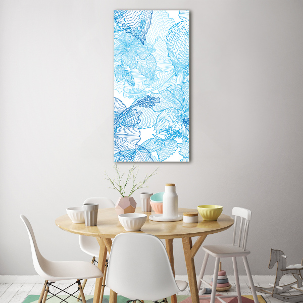 Cuadro de cristal moderno efecto brillo vertical flores hawaianas