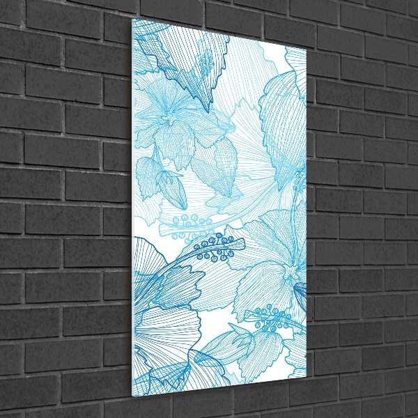 Cuadro de cristal moderno efecto brillo vertical flores hawaianas