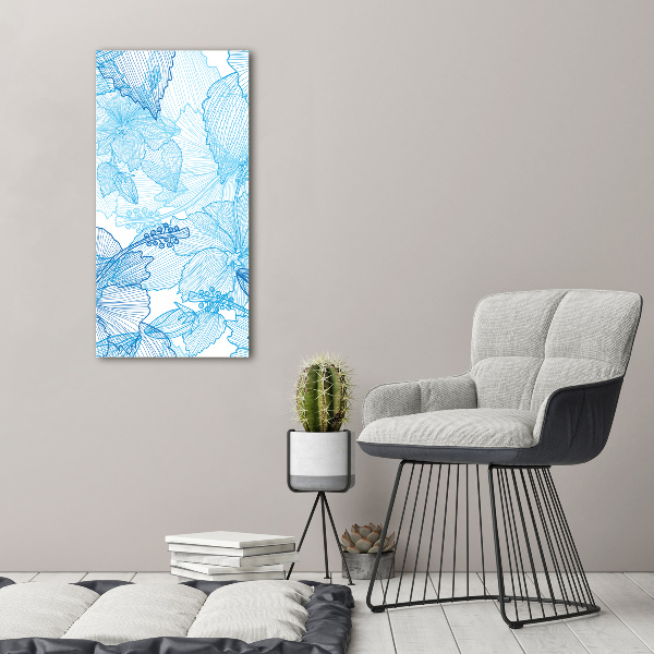 Cuadro de cristal moderno efecto brillo vertical flores hawaianas