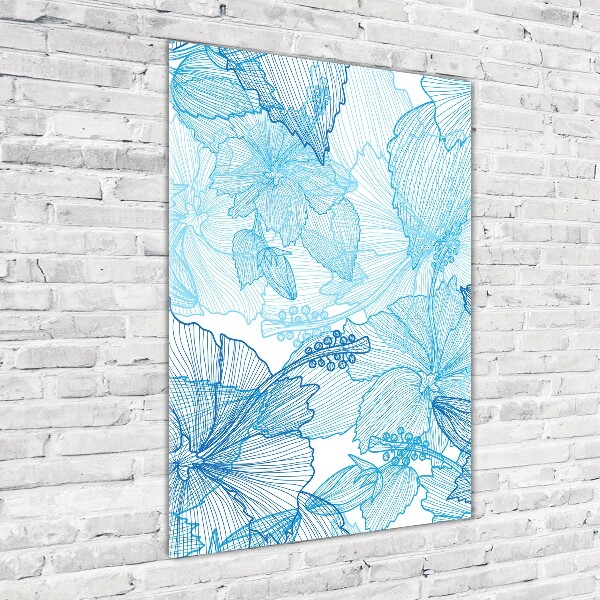Cuadro de cristal moderno efecto brillo vertical flores hawaianas