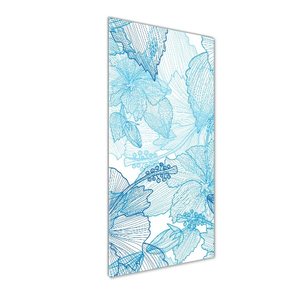 Cuadro de cristal moderno efecto brillo vertical flores hawaianas