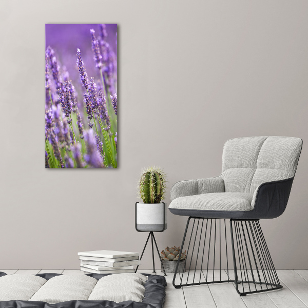 Fotocuadro de cristal elegante para hogar vertical campo de lavanda