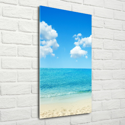 Cuadro decorativo en cristal con canto pulido vertical Playa tropical