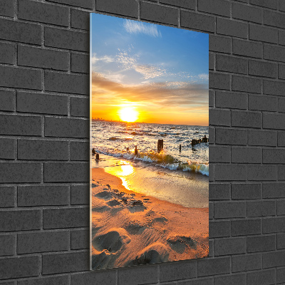 Fotocuadro de cristal elegante para hogar vertical Mar al atardecer