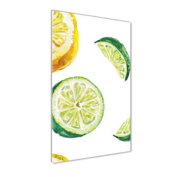 Fotocuadro de cristal elegante para hogar vertical Limas y limones