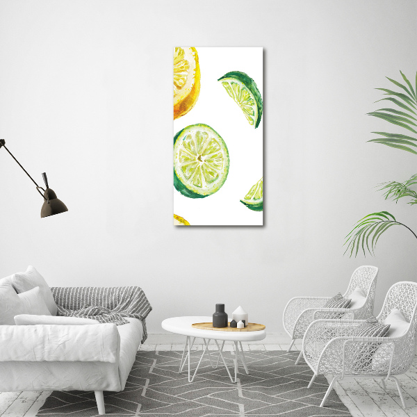 Fotocuadro de cristal elegante para hogar vertical Limas y limones