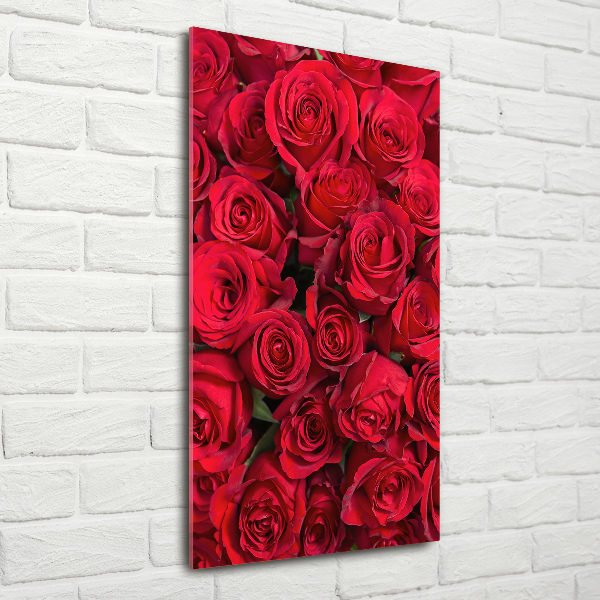Cuadro decorativo en cristal con canto pulido vertical rosas rojas