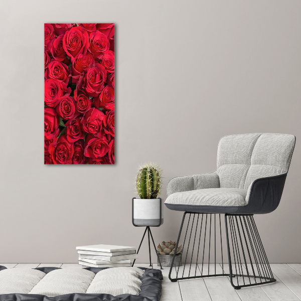 Cuadro decorativo en cristal con canto pulido vertical rosas rojas